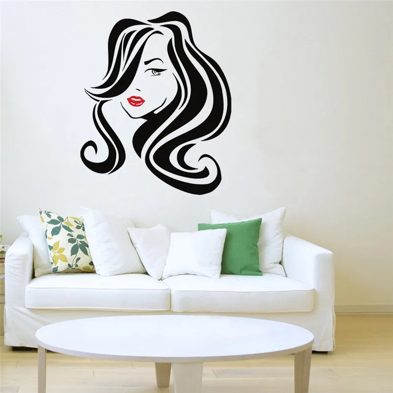 

Large Hair Beauty Salon Lips Wall Decal Hairdresser Hairstyle Hair Hairdo Barbers Lady Wall Window Sticker Vinyl Shop Decor WL53