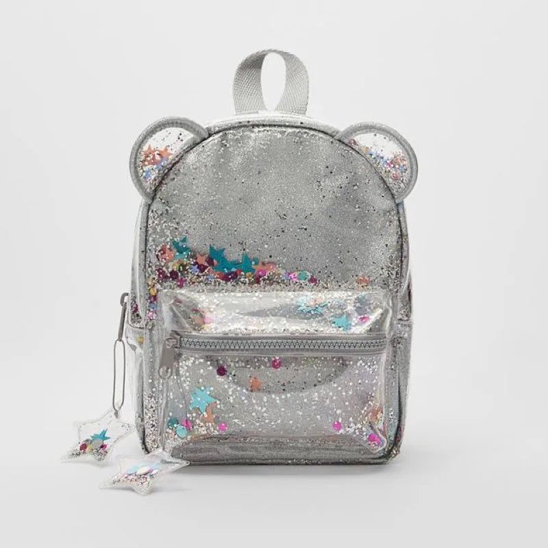 

2021 New Backpack Silver Cat Ear Glitter Mini Backpack Children Fashion Cute Women Glitter Glitter Sequin Personality Knapsack