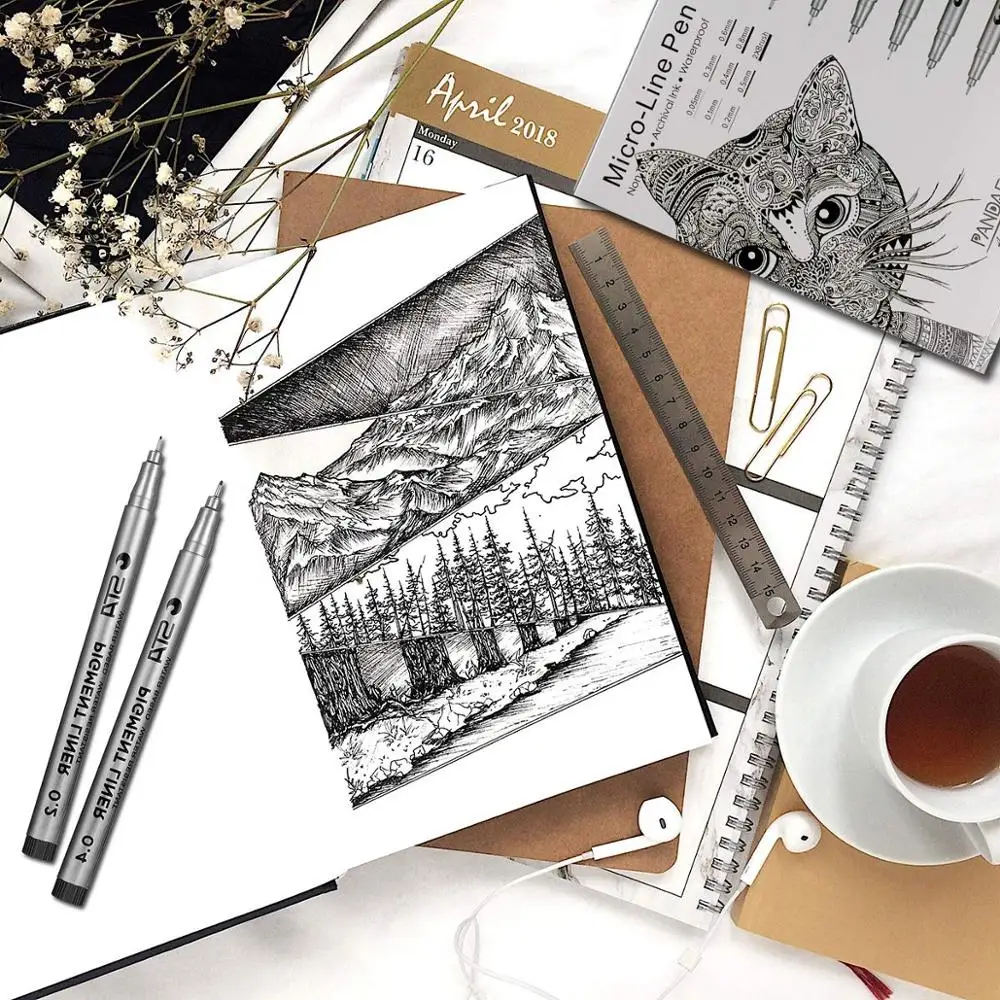 9 шт. черная микро ручка Fineliner чернильная техническая мультилайнер каллиграфия