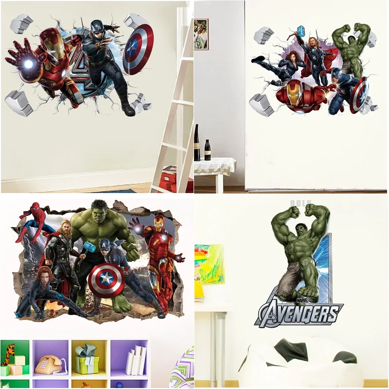 Мультяшные Мстители супергерой наклейки на стену для детской комнаты домашний