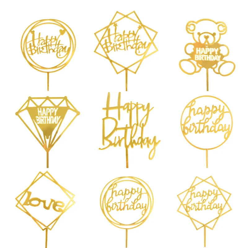 

Flower Acrylic Cake Topper Happy Birthday Gold Letter Cupcake Toppers For Baby Shower Kids 1st Birthday Party Cake Dessert Decor