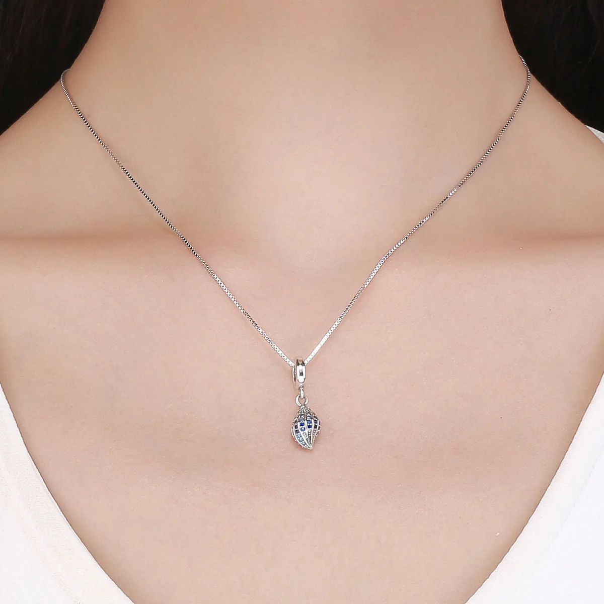 

100% 925 Sterling Silver Song of Conch Blue CZ Crystal Charm Pendant fit Women Charm Bracelet DIY Jewelry Making