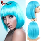 Leeons Косплей парики с челкой для белых женщин 23 Цвета черный красный желтый короткий прямой Боб синтетические волосы Термостойкое волокно