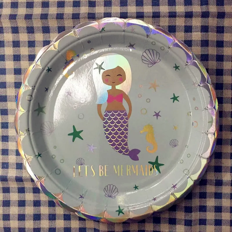 6pcs 7inch plates Пусть "s Be Русалка тема вечерние украшения Русалка бумажный стаканчик ребенок счастливый ребенок любимый день рождения Детские вечерние принадлежности украшения - Цвет: 6pcs 7inch plates