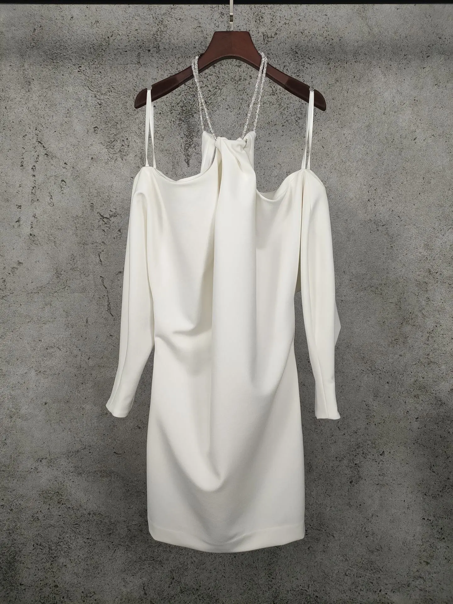 

Новинка 2021, модное женское платье с длинным рукавом, стразы, воротник-хомут, 1106