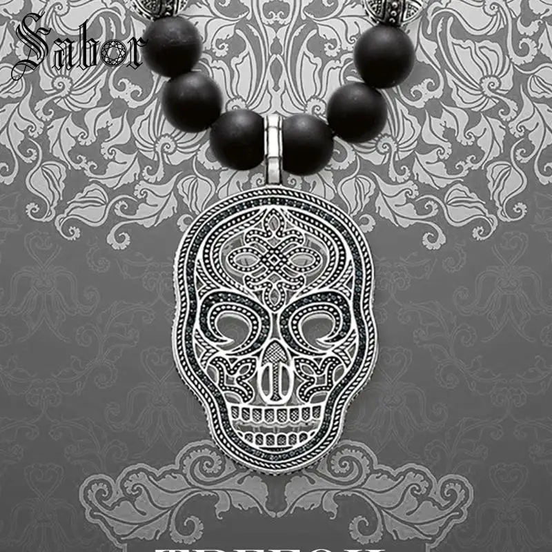 Длинная цепочка большое ожерелье кулон в виде черепа крест бусины модные