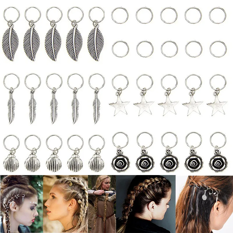 

35 PCS aluminum hair coil dreadlocks Beads Cuffs braiding clips Spring Twisted Braid hair rings for braids accessories pendant