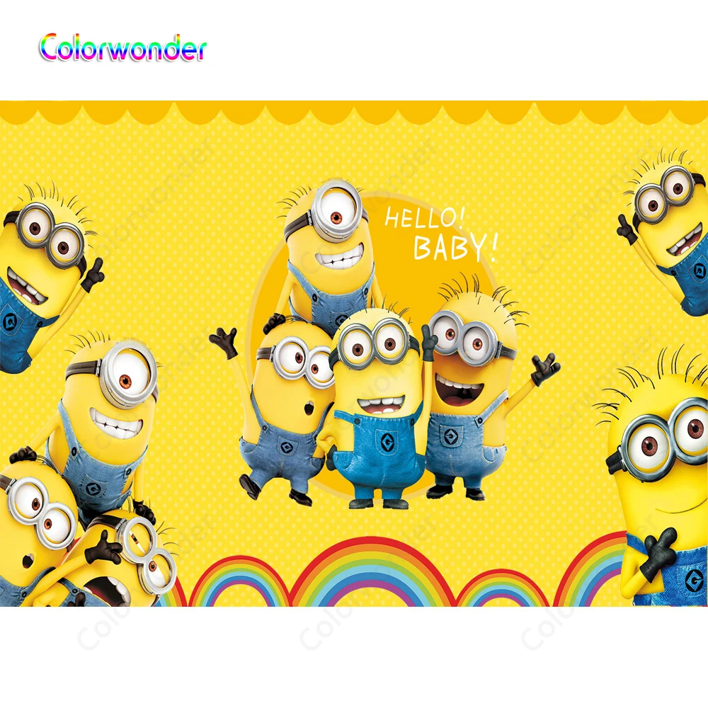 Желтый фон с белыми точками Миньоны носить синий джинсовый костюм красочные