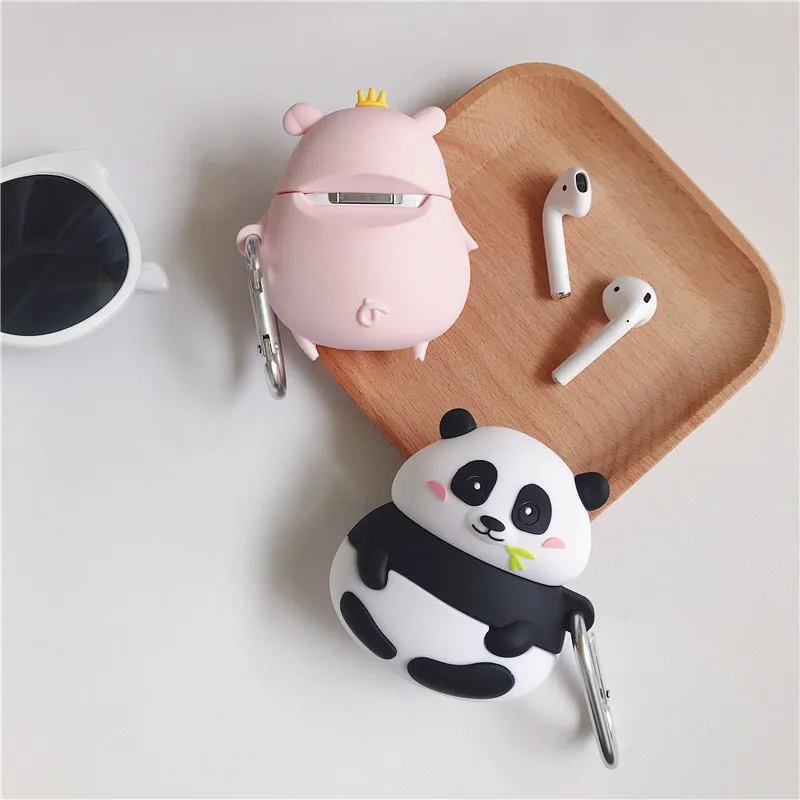 

3D Cute Panda Cartoon Crown Pig Silicone Earphone Case For Apple Airpods 1 2 Cover Headphone Case Box For Air pods Headset Case