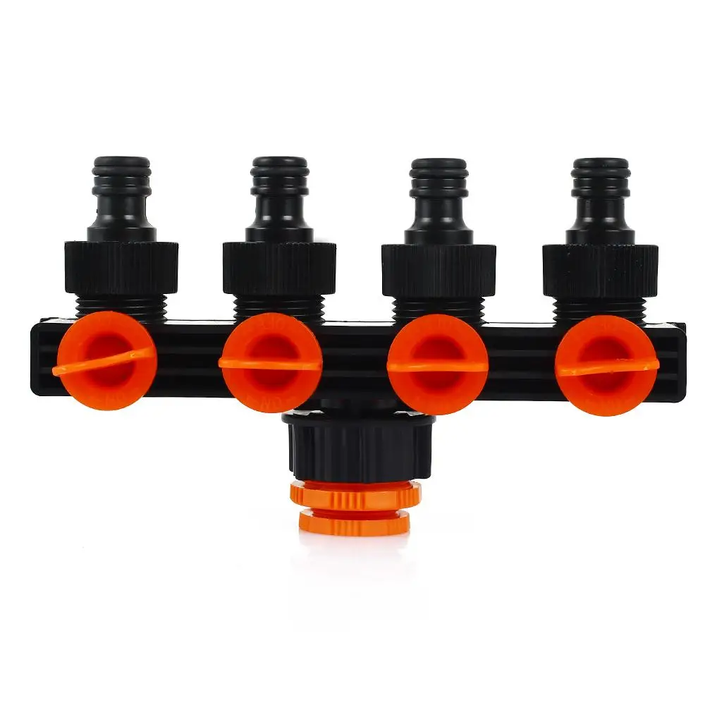 

SOLEDI ABS Sturdy Splitter Connector Drip Device Gardening Flowers Pipe Connector Four Way Valve Irrigation System Black Orange