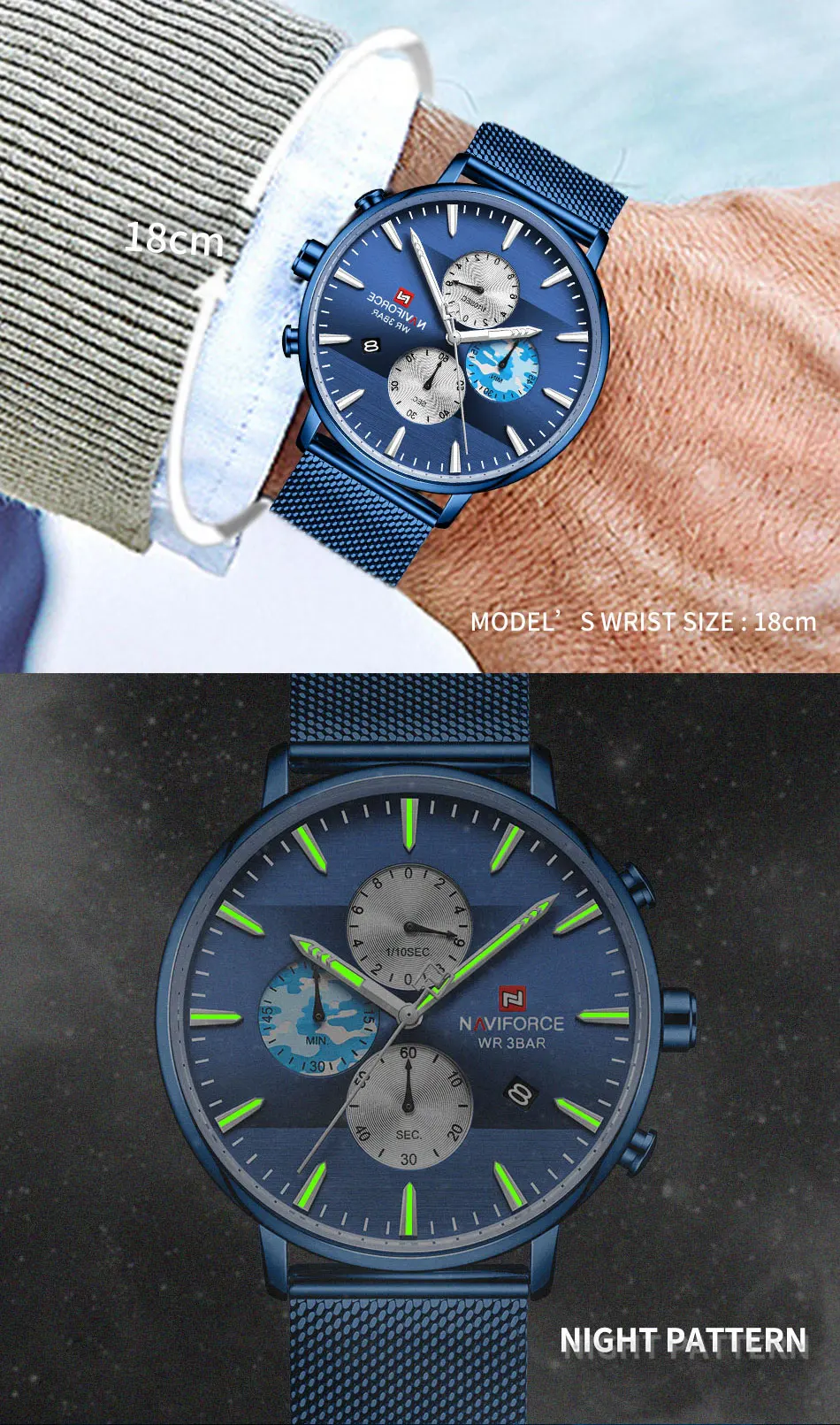 NAVIFORCE Лидирующий бренд Роскошные мужские часы ультра тонкий хронограф дат наручные часы мужские сетчатый ремешок кварцевые часы в стиле кэжуал reloj hombre