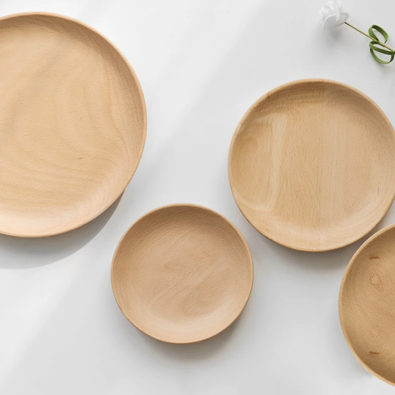 

Musowood Beech Wooden Round Plate Entire Dessert Plate Breakfast The Afternoon Tea Dishes Solid Wood Tablewar