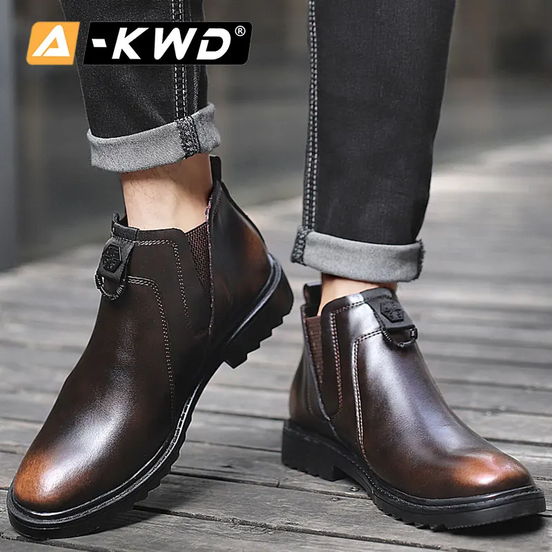 Уличные повседневные кожаные ботинки без шнуровки Мужские Британские