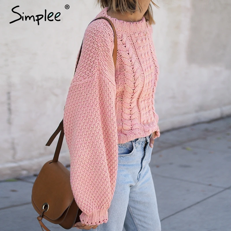 Simplee женская трикотажный пуловер Повседневный свободный рукав розовые пуловеры