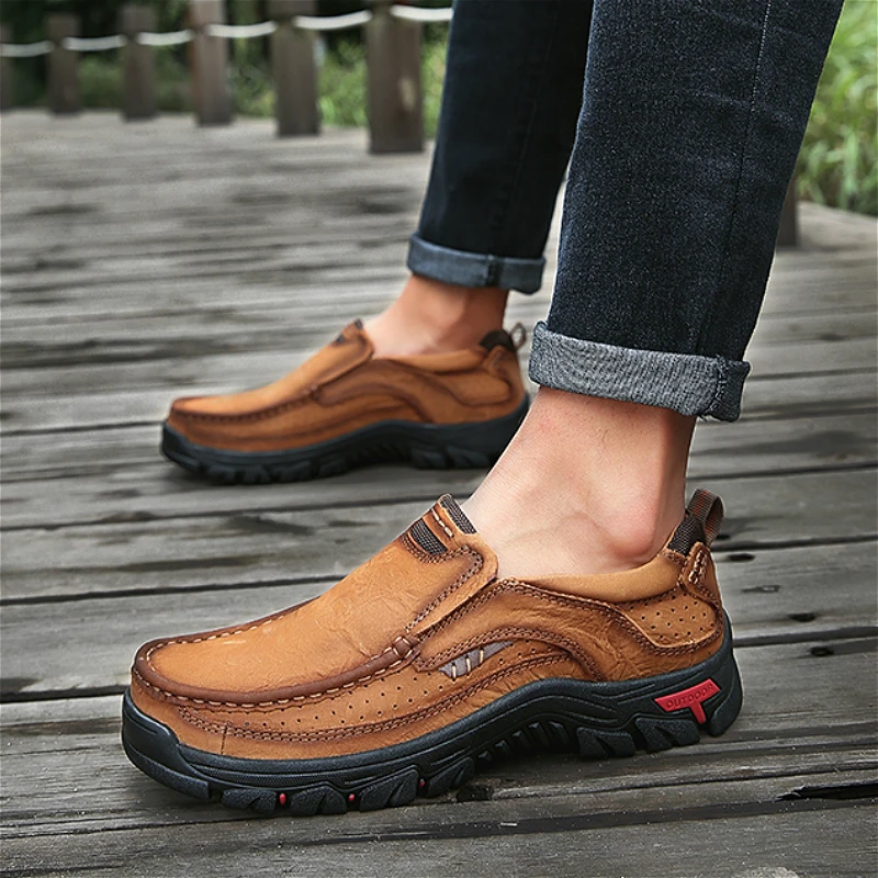 

Brand Men Shoes Genuine Leather Men's Casual Shoes Comfy Men's Loafers Lace Up Mens Hiking Shoes Soft Bottom Zapatos De Hombre