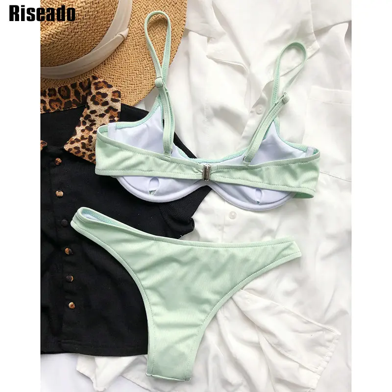 

Riseado Push Up Micro Bikini 2021 Solid Swimsuit Sexy Swimwear Women Ruched Bathing Suit Strap Beachwear Summer Brazilian Bikini