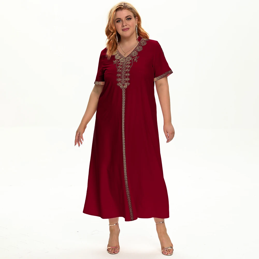 Однотонная женская блузка с V-образным вырезом, винно-красное мусульманское платье, свободного покроя, большого размера, весна-осень