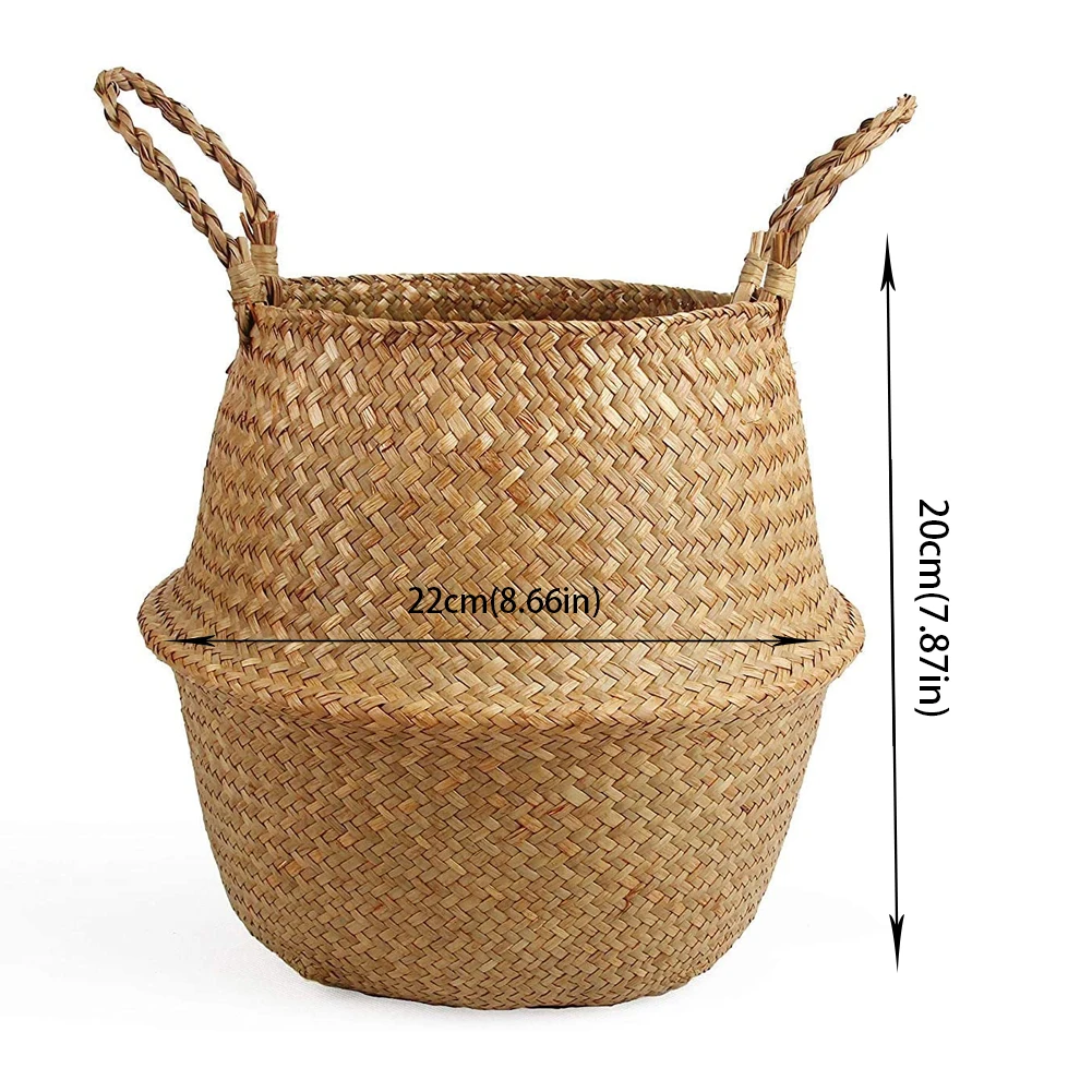 

Seagrass Storage Basket With Handles Woven Belly Plant Pot Organizer For Laundry Picnic Living Room Bedroom