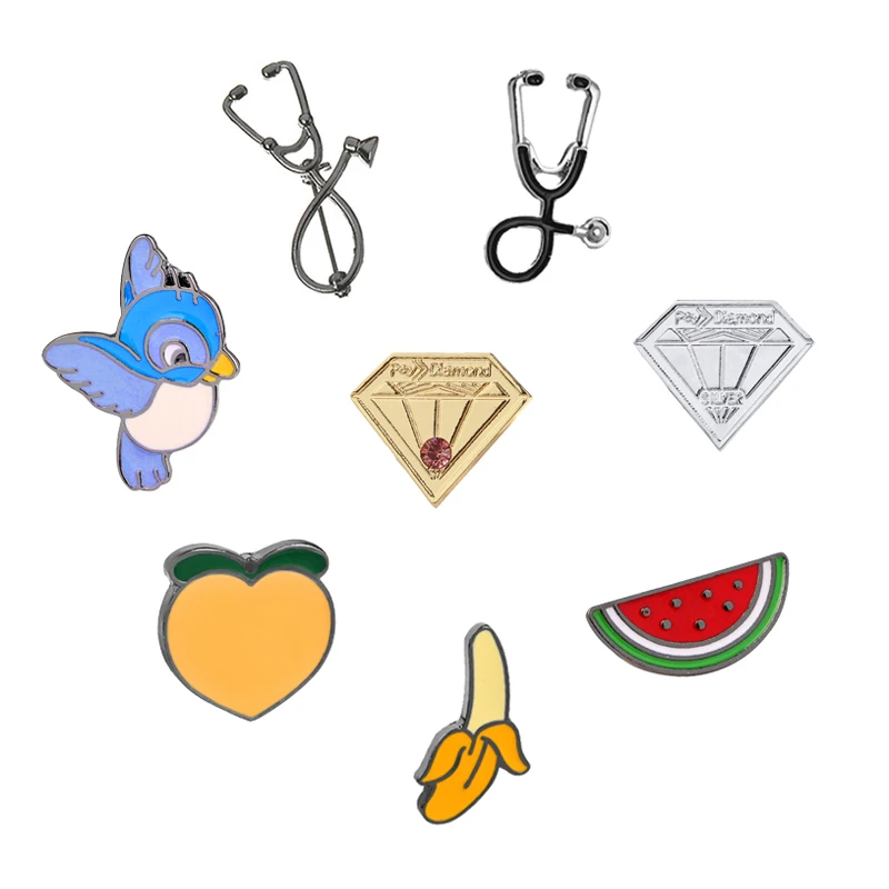 Булавки и броши Милая птица банан персик оранжевый арбуз брошь в виде стетоскопа