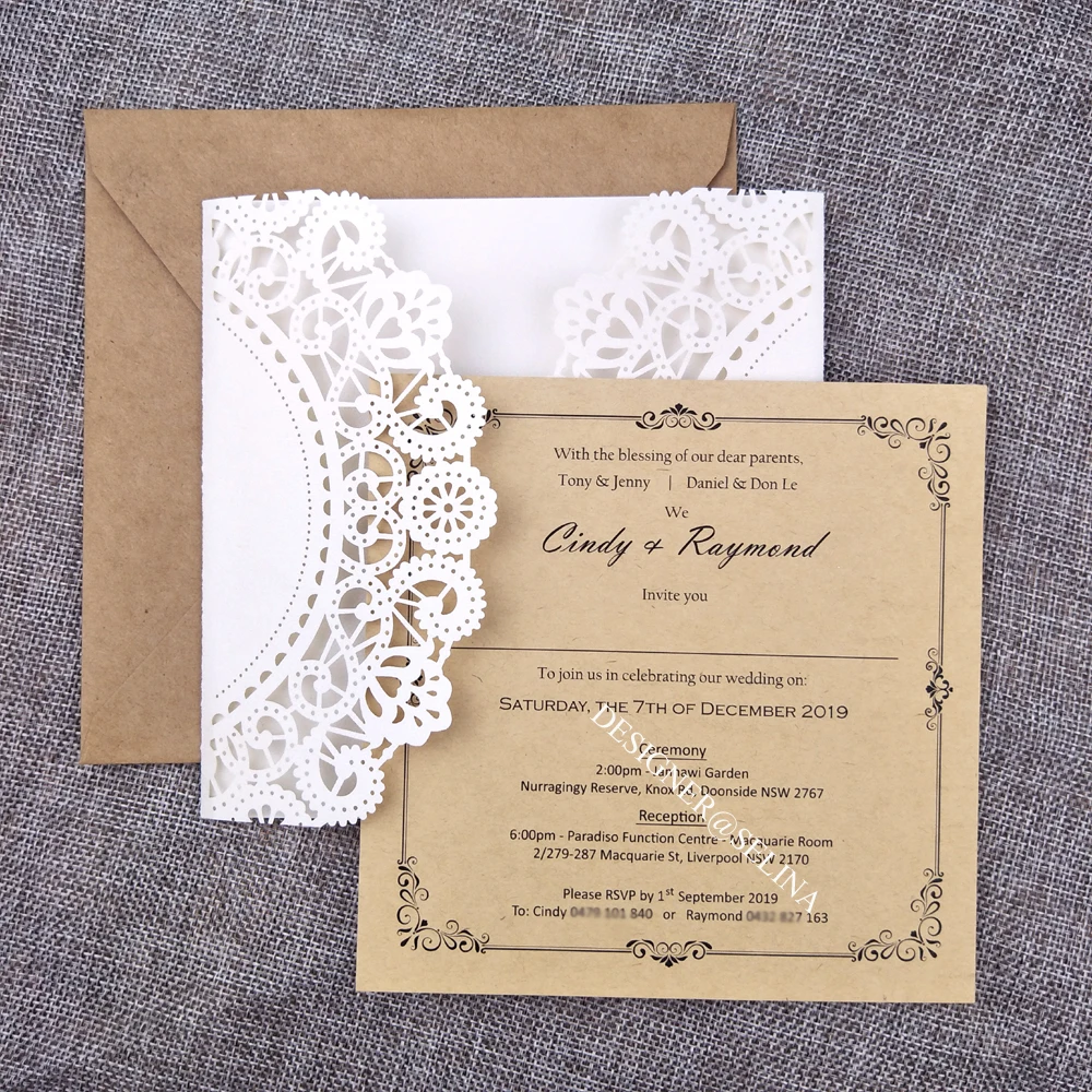 50 шт. крем лазерная резка свадебные Приглашения с конверт крафт версия для печати