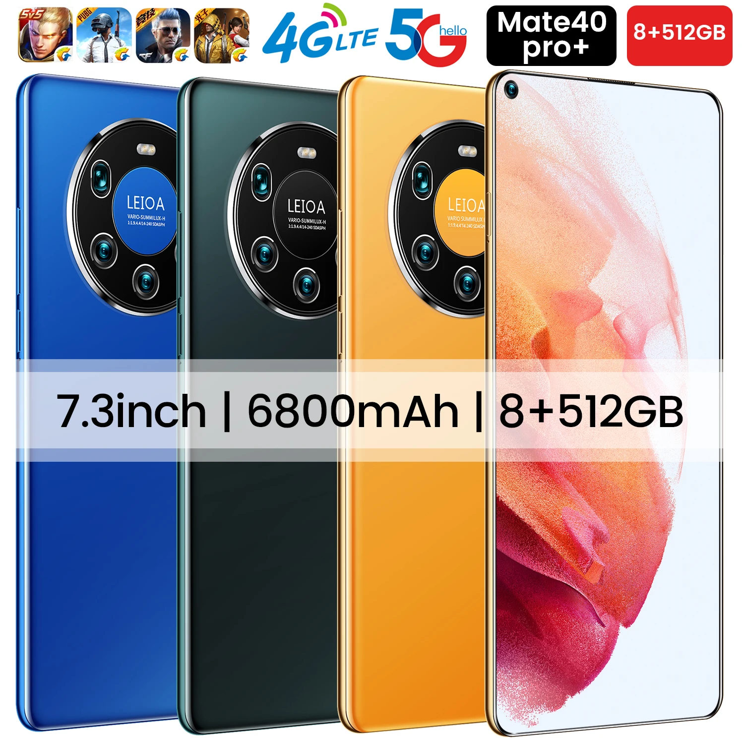 

Mate40 Pro+ HUAWE Global Version Smartphone 7.3Inch Full Screen Deca Core 6000mAh 12GB 512GB 4G LTE 5G Network Mobile Phone