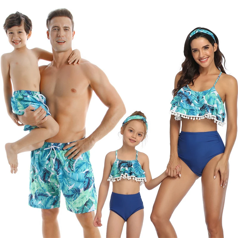 Leaf-traje de baño a juego para madre e hija, ropa de baño para madre e hija, vestido de Bikini, pantalones cortos de natación para padre e hijo