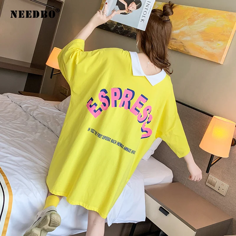 NEEDBO длинная футболка поло для женщин с принтом Повседневная Милая рубашка Mujer