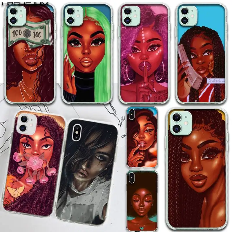 

HPCHCJHM Fashion Black Girls DIY Luxury Phone Case for iPhone 11 pro XS MAX 8 7 6 6S Plus X 5S SE 2020 XR cover