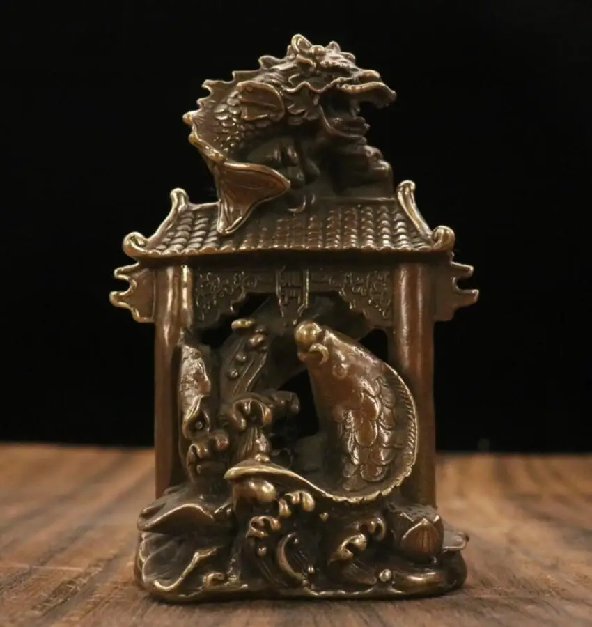 Archaize brass Carp Leaping over Dragon Gate household  decoration crafts statue