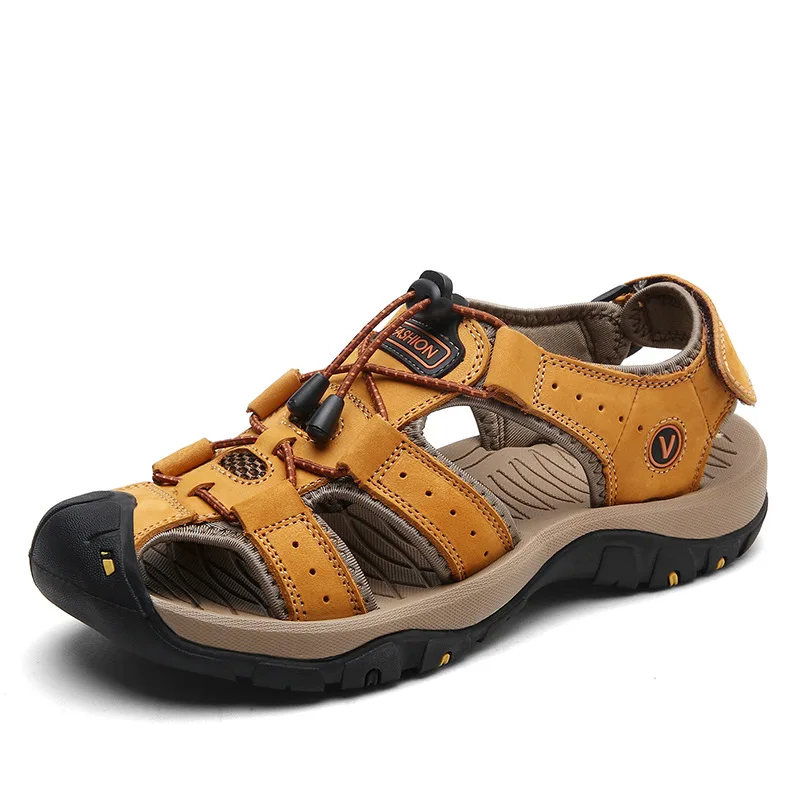 

Large Size 47 Men's Sandals Top Layer Cowhide Beach Sandals Baotou Anti-collision Outdoor River Upstream Shoes for Men