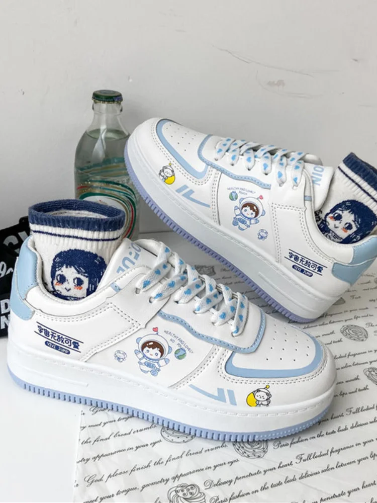 

Белые туфли с изображением астронавта, Новинка осени 2021, женские туфли, универсальные туфли на плоской подошве для студентов