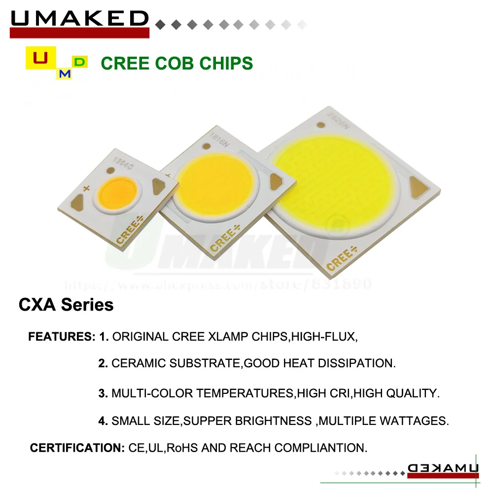 Фото Оригинальный светодиодный чип COB серии Cree XLamp, теплый/натуральный/белый, 3-90 Вт, 36 В CXA 1304 1507 1512 1520 1816 1820 бусины, диодные источники света №2