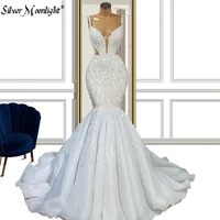 luxury beading mermaid wedding dress v neck bridal gown spaghetti straps robe de mariee princess wedding gowns bride dresses