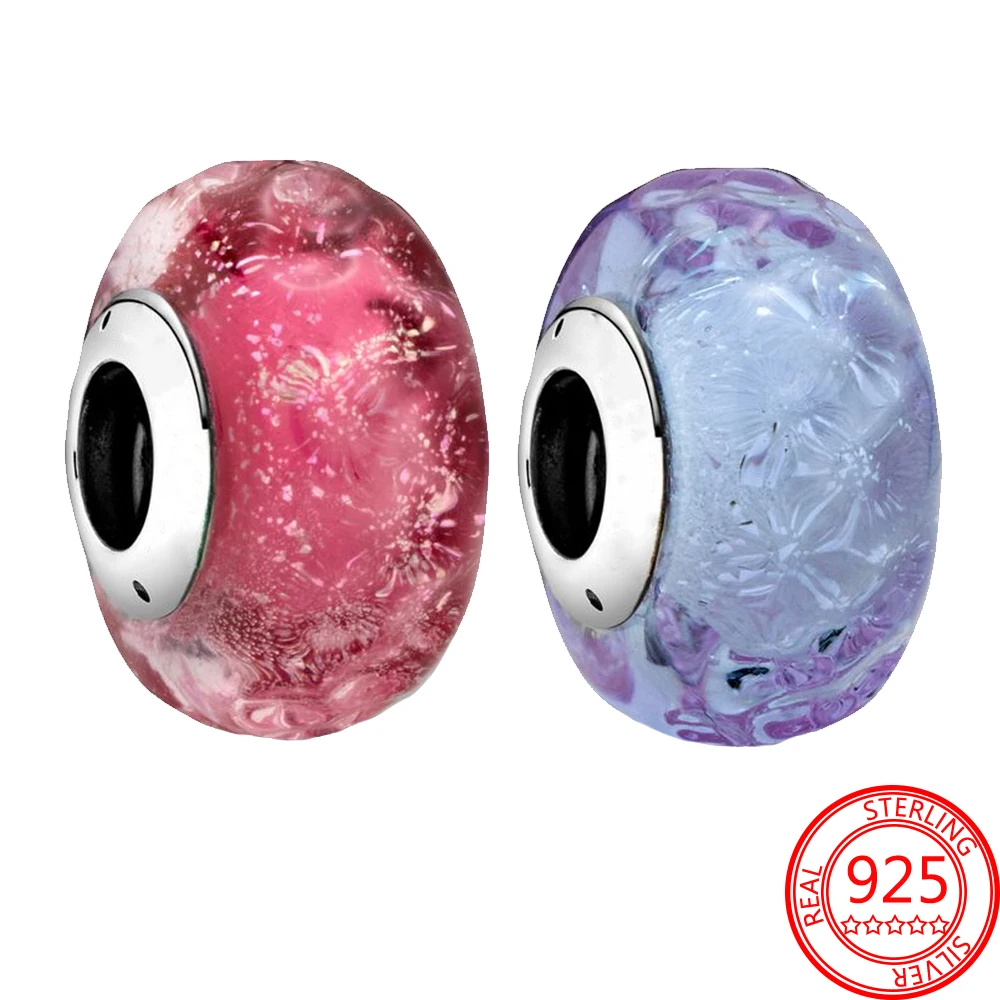 

925 пробы серебро романтический розовый бледно-лиловый выполнен в виде волны Стекло бусины, соответственные Пандоре обаятельные Браслеты и ...