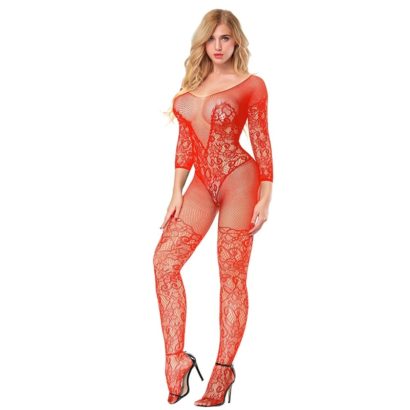 Кружевные вышитые забавные чулки с длинными рукавами открытые сиамские в