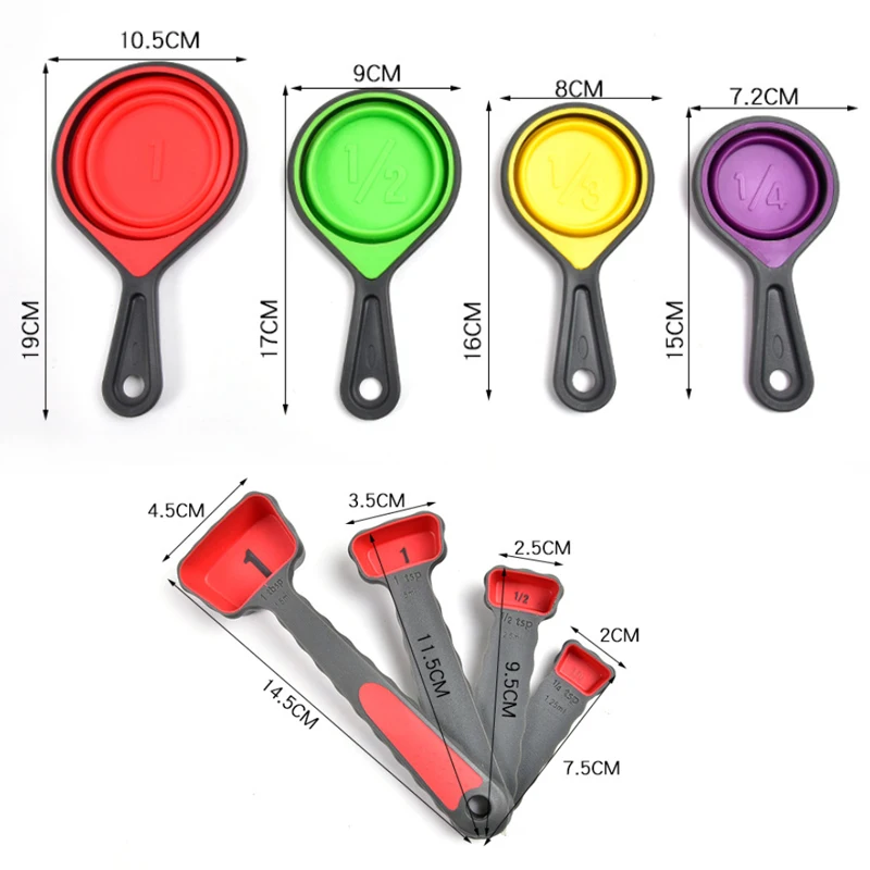 

8-piece folding measuring cup measuring spoon kitchen silicone measuring cup set household measuring spoon baking supplies