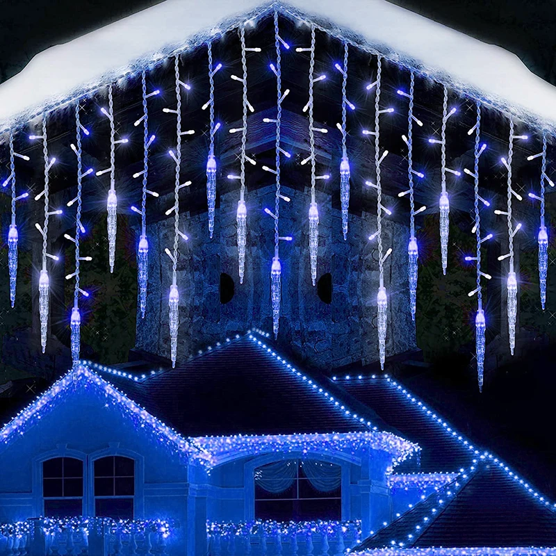 

LED Icicle Fairy Curtain Light Christmas Festoon 8 Modes 5-20M Waterfall House X-mas gift New Year Halloween Garden Patio Decor