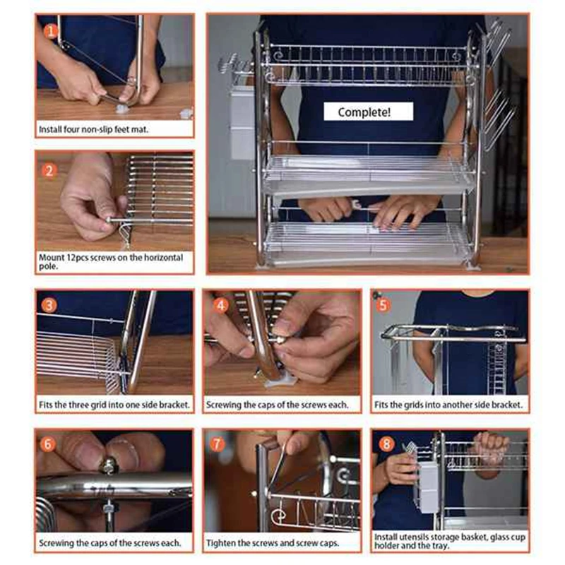 

3 Tier Dish Drainer Rack Holder Dish Drying Rack Plate Dish Cup Cutlery Drainer Rack Plates Holder with Mug Holder and Cutlery K