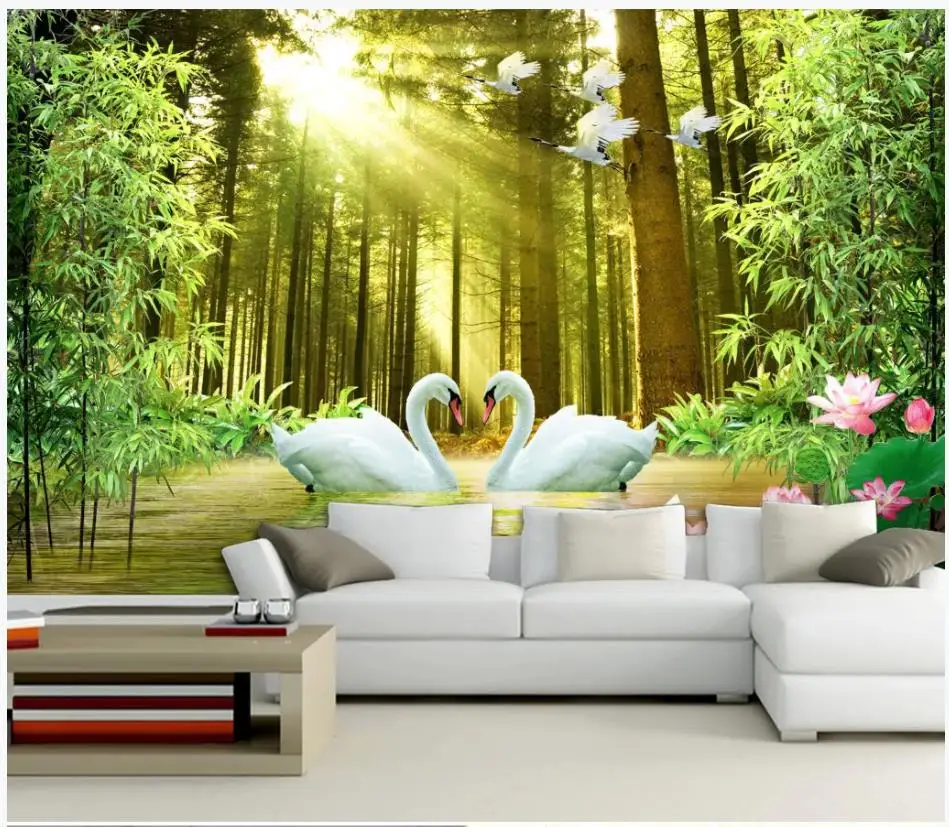 

Custom photo murals wallpapers for walls 3 d Idyllic forest landscape mural living room wall papers home decor