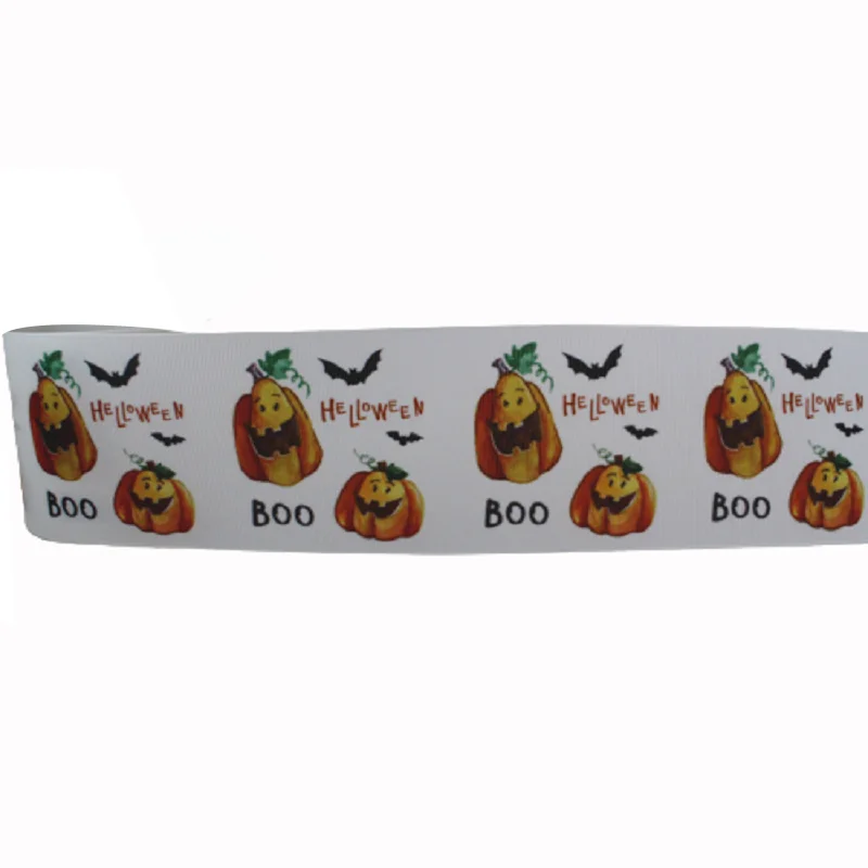 50yards/roll 16-75mm Halloween Printed Grosgrain Ribbons DIY Handmade Hair Ties Accessories Material Wedding Gift Wrap