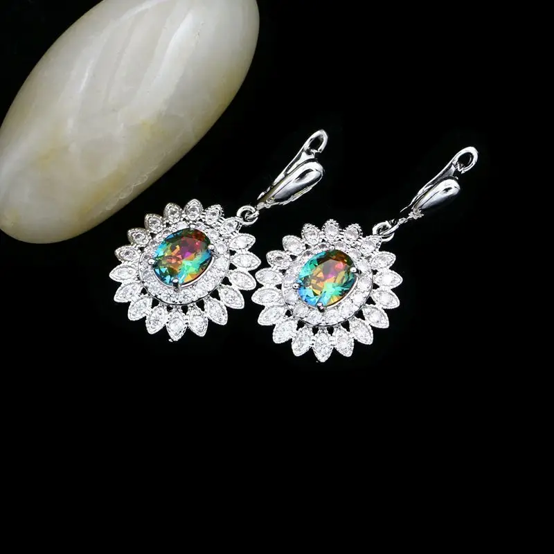 Mystic Радуга Кубический Цирконий белый кристалл невесты Ювелирные наборы для