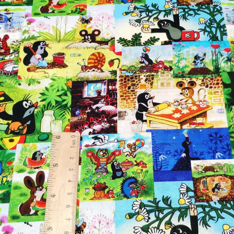 AL2144 - BTY 1 ярд хлопчатобумажная тканая ткань-Ретро Мультяшные персонажи винтажная