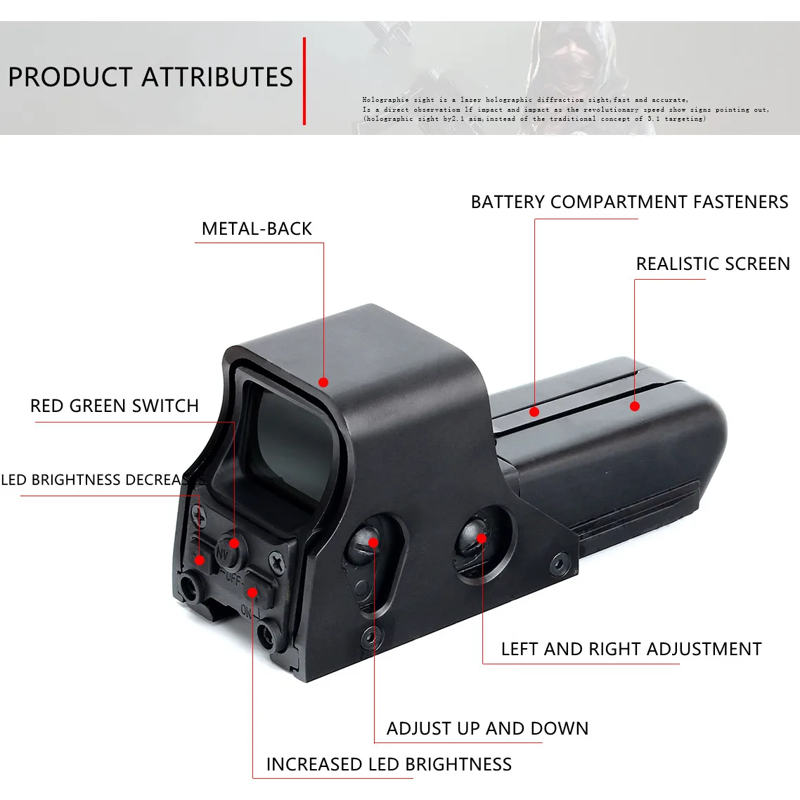 

Тактический голографический прицел 552 прицел 1x22 мм рефлекторный красный зеленый точечный прицел Открытый охотничий прицел Регулируемая яр...