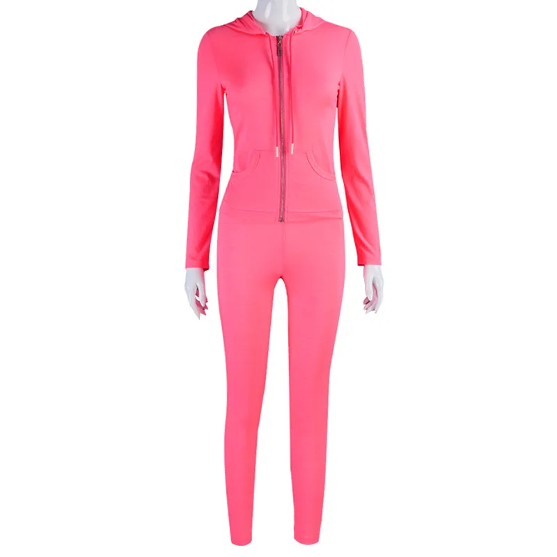 

2 Piece Sports Suit Women Casual Long Sleeve Hooded Zipper Top Pants Trouser Fashion Workout Tracksuits Skinny Matching Set