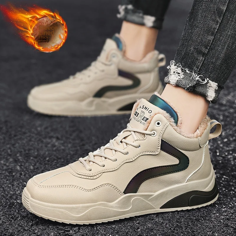 

2021 зимняя спортивная обувь, Мужская Новая повседневная обувь с высоким верхом, Модная молодежная женская обувь с бархатной хлопковой подкл...