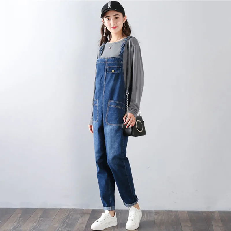 Плюс Размеры 5XL Для женщин комбинезон джинсовый Демисезонный цвет: черный синий