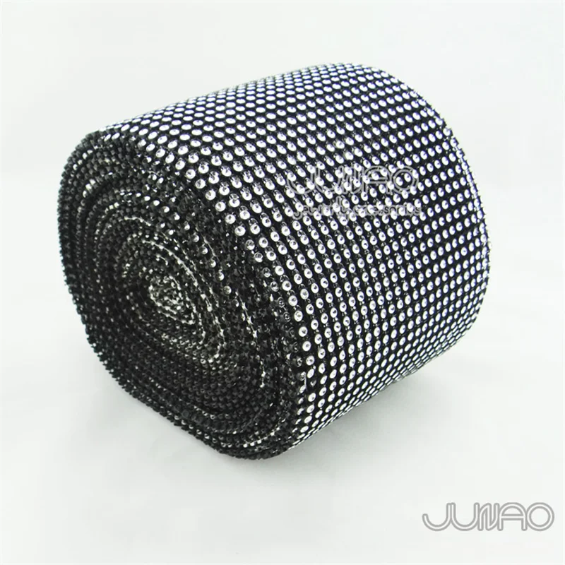 JUNAO, 10 ярдов, черные прозрачные розовые пластиковые стразы, ткань для шитья, Алмазная сетка, стразы, окантовка, кристальная аппликация для рукоделия