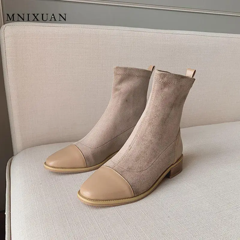MNIXUAN весенние сапоги женские ботильоны из натуральной кожи Зима 2019 Новые