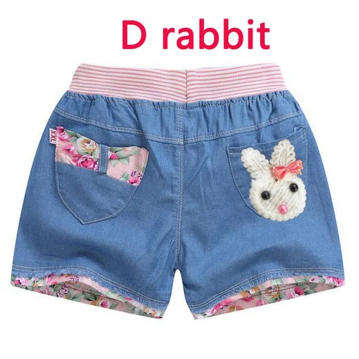 D rabbit Джинсы для девочек; укороченные штаны; Повседневные детские джинсовые шорты; джинсы с узором в виде двух сердечек для маленьких девочек; джинсы для девочек - Цвет: D rabbit