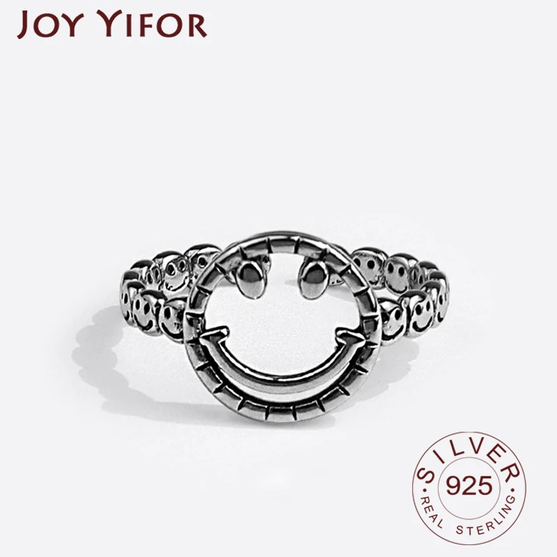 

100% 925 пробы Серебряное кольцо для Для женщин улыбающееся лицо INS минималистский нерегулярные ювелирные украшения Bijoux (украшения своими рука...